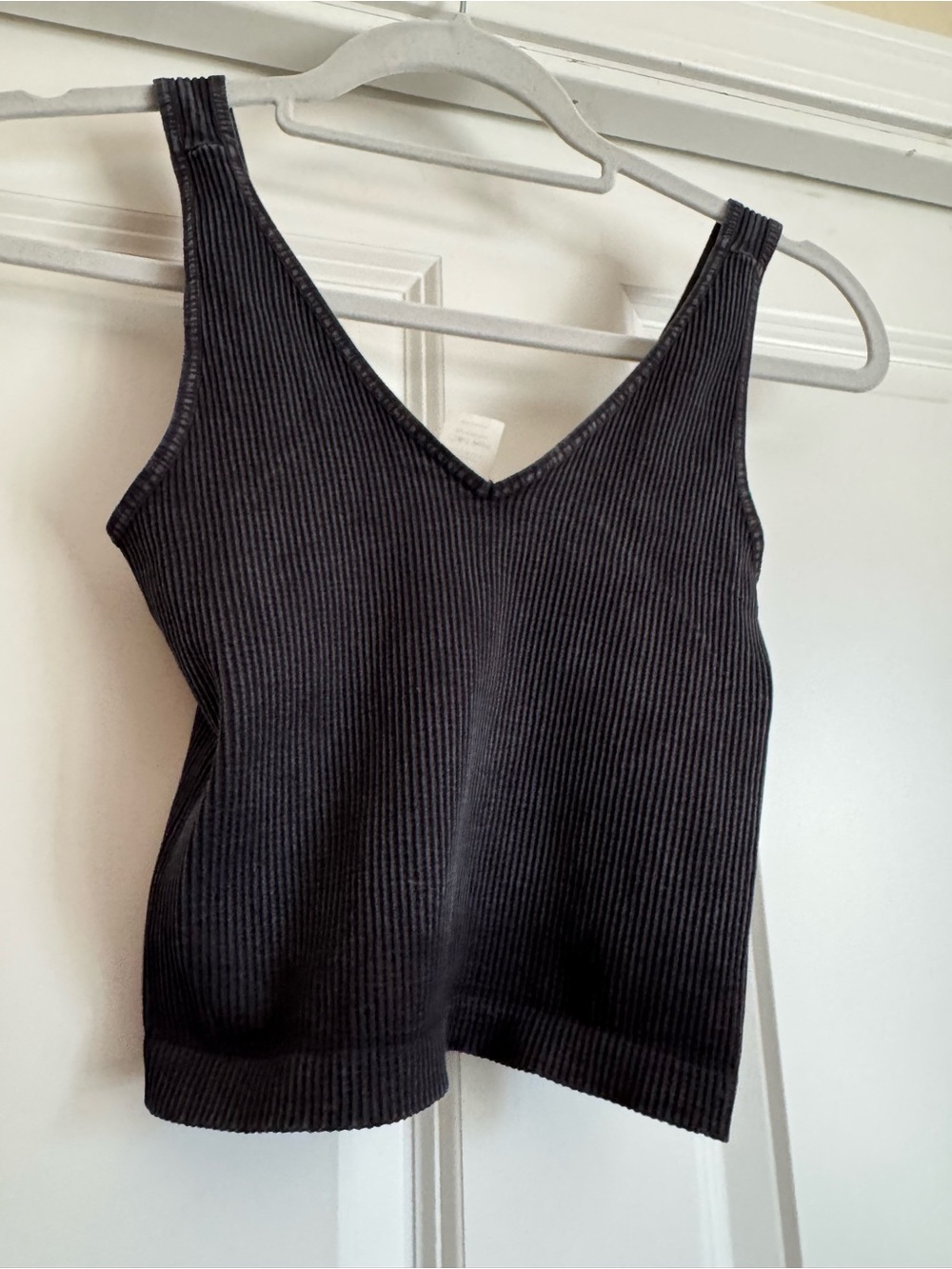 Nikibiki OS One Size Fitted Black Acid Washed V Neck Thin Ribbed Tank Top